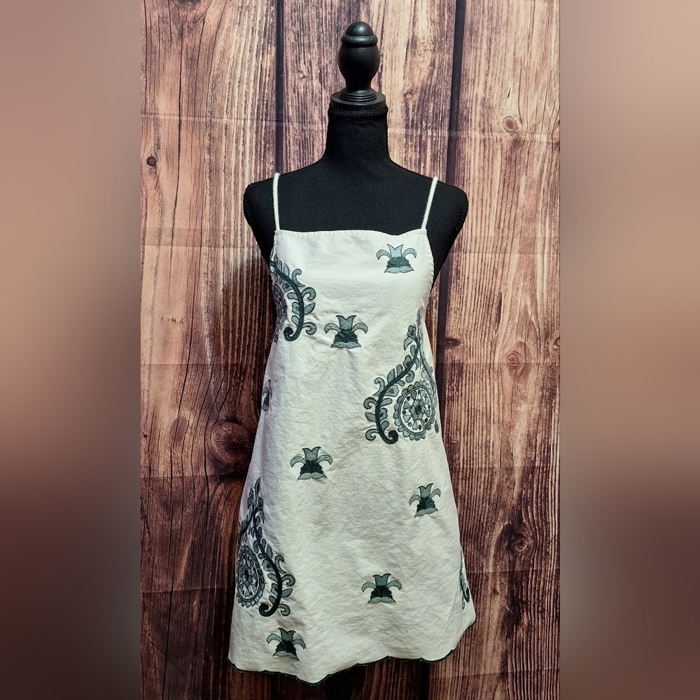 Zara Cream Mini Dress with Green Paisley Print